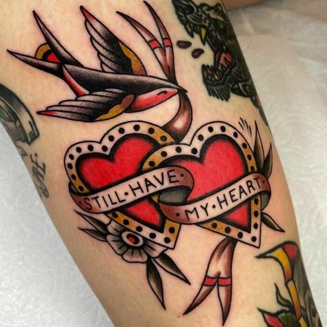 American Traditional Tattoo American Traditional Heart, Buffy Tattoo, Tattoo Planning, Traditional Panther Tattoo, Traditional Heart Tattoos, Traditional Heart, Slayer Tattoo, Traditional Tattoo Sleeve, Intricate Tattoo