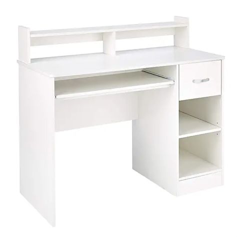 Amazon.com : white desk Computer Desk In Bedroom, Wooden Corner Desk, White Study Desk, Computer Desk Organization, White Computer Desk, Shelf Vanity, Desk With Keyboard Tray, Compact Desks, Loft Office