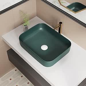 ELLAI Bathroom Vessel Sink Rectangle Bathroom Sink Bowl Above Counter Porcelain Ceramic Top Mount Rectanglar Sink Countertop Vanity Art Basin for Bathroom 19.7"x15.2"x5.4” Dark Green Bathroom Vessel Sink Ideas, Vessel Sink Ideas, Rectangle Bathroom Sink, Bathroom Sink Bowl, Bathroom Sink Bowls, Rectangle Bathroom, Sink Bowl, Vanity Art, Green Sink