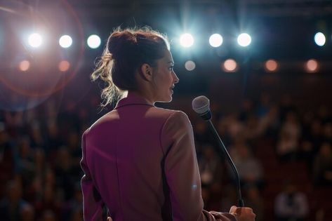 Photo female speaker discusses happiness... | Premium Photo #Freepik #photo Public Speaking Woman Aesthetic, Woman Speaker Public Speaking, Female Public Speaker, Public Speaking Aesthetic Women, Public Speaker Aesthetic Women, Motivational Speaker Aesthetic, Public Speaker Aesthetic, Girls Vision Board, Leadership Pictures