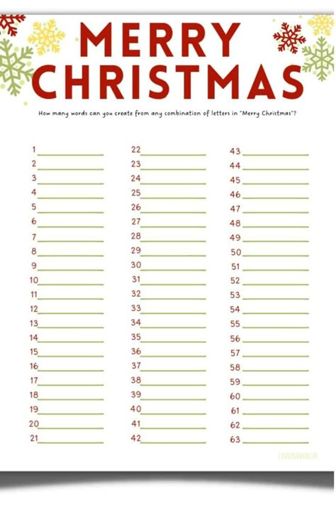 Make as many different words as you can using the letters in the words Merry Christmas. This is a word game challenge for the whole family. Use the Merry Christmas (FREE printable) word game with anyone that loves to play word games and is looking to have lots of fun this holiday season. See how many words YOU can make from "Merry Christmas"? Diy Fall Decor Dollar Store, Porch Signs Fall, Fall Porch Signs, Printable Word Games, Free Christmas Games, Diy Fall Home Decor, Merry Christmas Printable, Spending Time With Friends, Printable Christmas Games