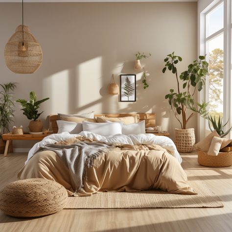 Chambre beige : 17 idées tendances pour une ambiance cosy Boston Bedroom, Boho Farmhouse Bedroom, Scandi Bedroom, Beige Room, Warm Bedroom, Bedroom Ambiance, Beige Bedroom, Bohemian Bedroom Decor, Boho Bedroom Decor