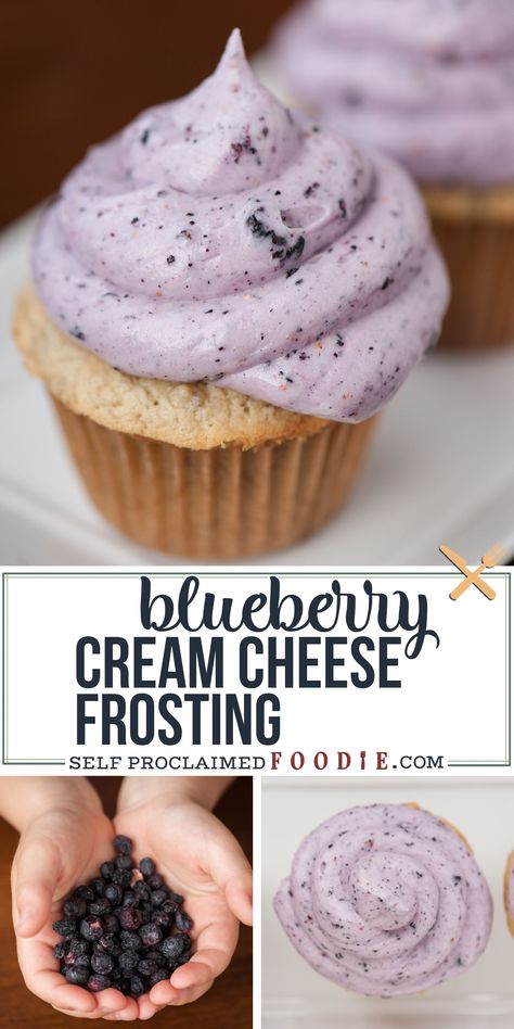 Cream Cheese Frosting Easy Recipes, Lemon Blueberry Frosting, Blueberry Cake Cream Cheese Frosting, Lemon Cake Blueberry Frosting, Blueberry Frosting Buttercream, Blueberry Cream Cheese Icing, Blueberry Frosting Recipe, Blueberry Cream Cheese Filling, Blueberry Buttercream Frosting