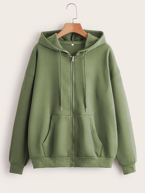 Sweatshirts, Lined Hoodie, Green Hoodie, Hoodie Jacket, Zipper Pocket, Casual Wear, Zipper, Collar, Green