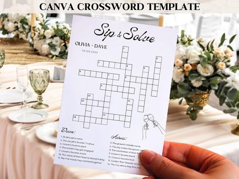 Wedding Crossword Sip and Solve Puzzle Printable Bridal Shower Guest Table Game, Printable Cocktail Hour Game, Editable Canva Template - Etsy Bulgaria Sip And Solve, Wedding Crossword Puzzle, Puzzle Printable, Guest Table, Minimalist Layout, Game Printable, Crossword Puzzle, Table Games, Cocktail Hour