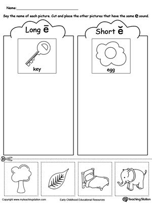 Practice recognizing the short and long vowel E sounds by sorting pictures with this printable worksheet. Vowels Kindergarten, Short I Worksheets, Short A Worksheets, Long Vowel Worksheets, Short Vowel Worksheets, Kindergarten Addition Worksheets, Kindergarten Phonics Worksheets, Vowel Worksheets, Long Vowel