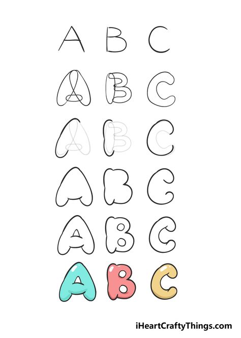 How to Draw Bubble Letters – A Step by Step Guide Bubble Letters Step By Step, Draw Family, Cool Fonts Alphabet, Letters Drawing, Printable Bubble Letters, Easy Graffiti, Cool Handwriting Fonts, Bubble Drawing, Font Bubble