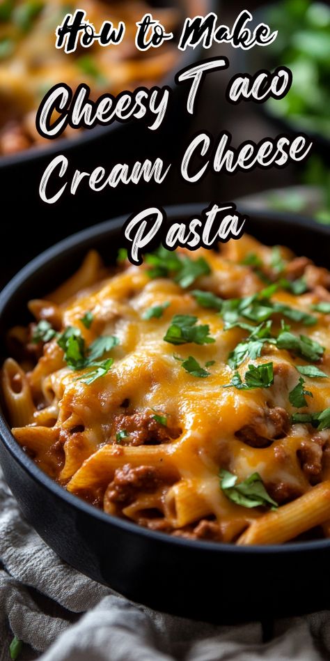 CHEESY TACO CREAM CHEESE PASTA Cream Cheese Meals Dinners, 3 Cheese Pasta Recipes, Cream Cheese Supper Recipes, Cream Cheese Taco Bake, Cheesy Taco Cream Cheese Pasta, Pasta Recipes Cream Cheese, Cream Cheese Savory Recipes, Ground Beef And Cream Cheese Recipes, What To Make With Cream Cheese