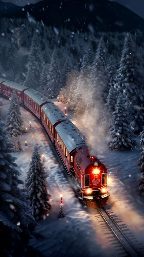 Winter Train, Train Wallpaper, Travel Printables, Christmas Scenery, Night Train, Train Art, Cute Christmas Wallpaper, Train Photography, Train Pictures