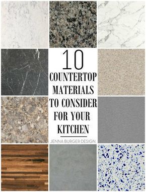 10 Countertop Materials to Consider for your KITCHEN! Round up of material choices at www.JennaBurger.com Different Types Of Countertops, Kitchen Quartz, Countertop Colors, Burger Design, Types Of Countertops, Kitchen Countertop Materials, Countertop Material, Financial Plan, Tuscan Kitchen