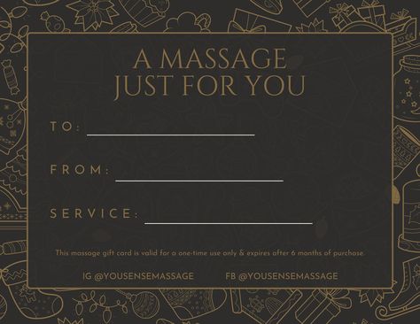 Holiday Massage Gift Cards are available online! Including a NEW $35 • 30 min Mini Therapeutic Massage session as a sweet lil’ treat! 🤲🏽🎄 This holiday, share the joy of relaxation and rejuvenation with a massage gift card. The perfect way to treat a friend and a loved one. This gift card entitles the recipient to a massage session of choice of equal value. The massage gift card has a 6 month validity from the date of purchase. Why give the gift of massage this holiday season? ✨Personalized... Massage Gift Card, Therapeutic Massage, Home Interior Ideas, Interior Ideas, Graphic Design Inspiration, Gift Cards, The Gift, Home Interior, Relaxation