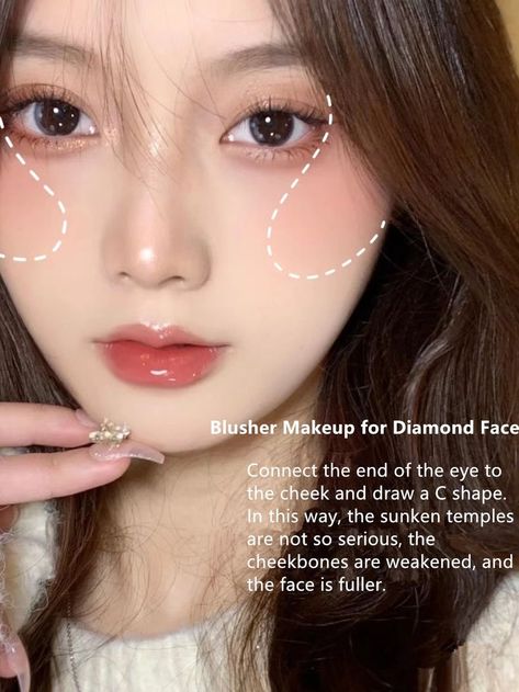 Blusher Makeup tutorial Natural Blush Makeup, Long Face Makeup, Diamond Face Shape Hairstyles, Diamond Face Hairstyle, Makeup Cantik, Resep Diet Sehat, Blusher Makeup, Resep Diet, Diamond Face Shape