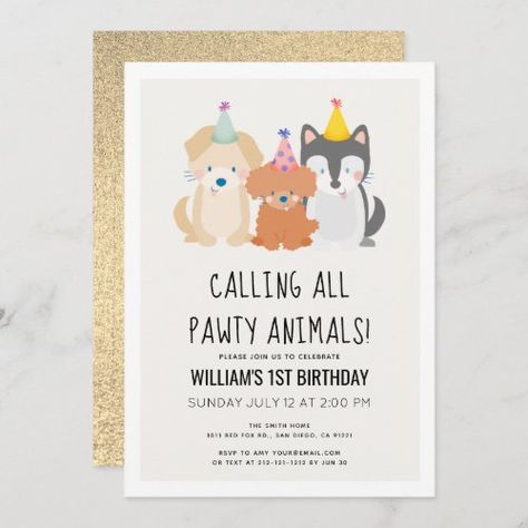 Animals Birthday Invitation, Dog Birthday Invitations, Dog First Birthday, Dog Themed Birthday Party, Dog Themed Parties, Animal Birthday Invitation, Puppy Birthday Parties, Animals Birthday, Dog Birthday Party