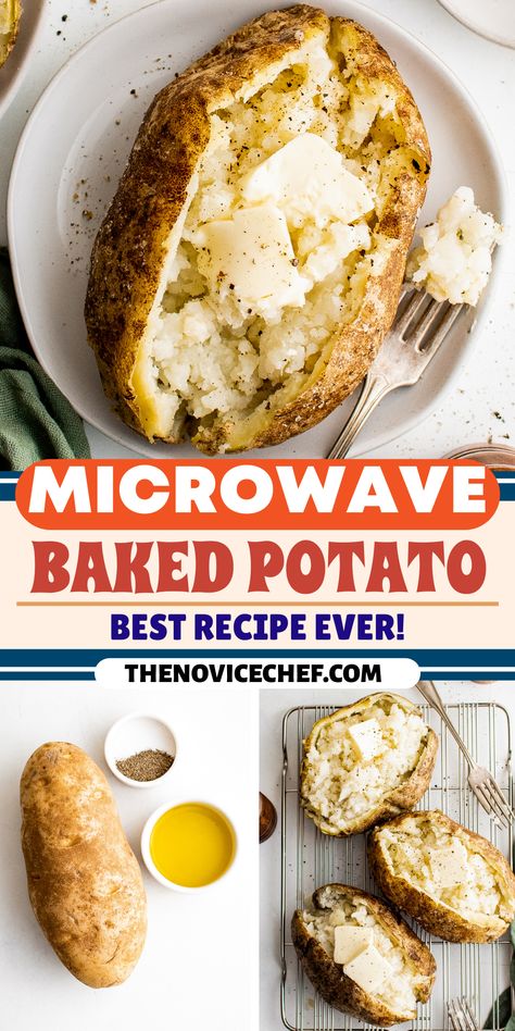 Baked Potato Microwave And Oven, Baked Potato In Microwave Easy, Baking Potatoes In Microwave, Microwave Twice Baked Potatoes, Bake Potato In Microwave, How To Cook Baked Potatoes In Microwave, Micro Wave Baked Potato, Best Microwave Baked Potato, How To Make A Potato In The Microwave