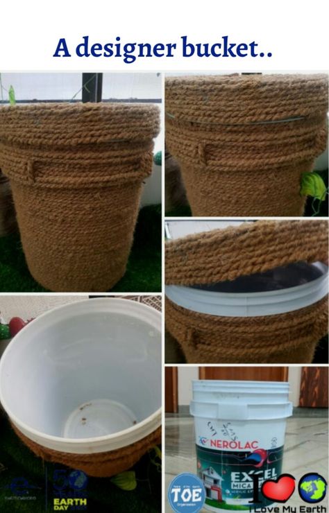 Old bucket in a bad condition...dont throw it away. We have something for you...take a bucket and cover it with ropes, you can use colorful ropes as well. Turn your bucket into a stylish bucket.   #trynow #diy #creative Bucket Garden, Bucket Storage, Old Bucket, Hiding Ugly, Bucket Planters, 5 Gallon Buckets, Bucket Gardening, Small Patio Garden, Beach Bucket