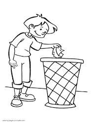 Boy throws trash in the dustbin. Coloring page || COLORING-PAGES -PRINTABLE.COM Planet Coloring Pages, Earth Day Coloring Pages, Line Art Images, Free Coloring Sheets, Environmental Awareness, Clipart Black And White, Coloring Pages To Print, Art Drawings For Kids, Free Printable Coloring