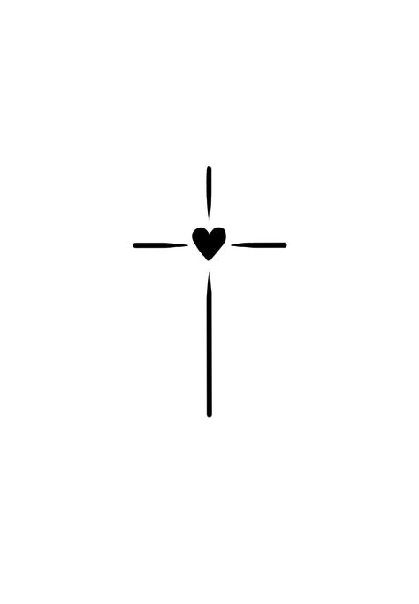 Easy Cross Drawings, Heart Cross Tattoo, Cruz Vector, Simple Line Tattoo, Cross Drawing, Biblical Tattoos, Bible Quotes Background, Cross Heart, Unorganized Idea