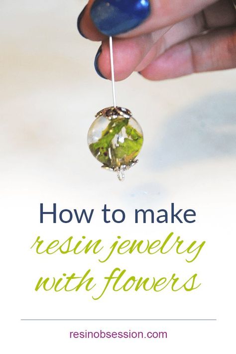 Learn how to make resin jewelry with flowers, plants and petals from a bouquet or your yard. Step-by-step pictures and supply list included. . . . #resin #resinandflowers #resinjewelry #resinobsession Resin Bead Jewelry, How To Make Resin Beads With Dried Flowers, How To Make Resin Beads, How To Make Resin Jewelry Tutorials, Resin Flower Earrings Diy, Dried Flower Resin Jewelry, How To Resin Flowers, Uv Resin Jewelry Tutorials, Flowers In Resin Diy