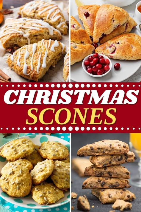 These tasty Christmas scones are perfect for Christmas morning! From ginger to lemon cranberry to peppermint mocha, the holiday treats are sure to delight. Scones Recipe Christmas, Peppermint Mocha Scones, Christmas Tea Sandwiches Recipes, Christmas Morning Breakfast Gift Basket, Christmas Scones Holidays, Christmas Morning Scones, Christmas Tea Food Ideas, Christmas Tea Sandwiches, Christmas Scones Recipe