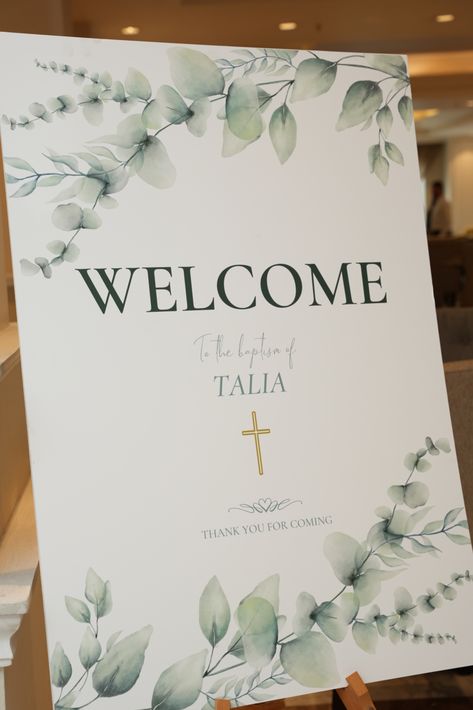 Modern baptism welcome sign Sage Green Baptism Decor, Baptism Welcome Sign, Baptism Decor, Easels, Baby Christening, Welcome Sign, Christening, Sage Green, Signs