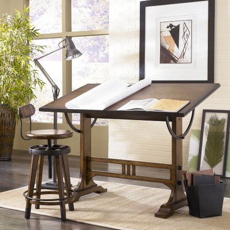 Hammary Studio Home Architect Desk - Oak - Drafting & Drawing Tables at Hayneedle Architect Desk, Art Desks, Drafting Tables, Home Architect, Architects Desk, Table Ikea, Studio Home, Oak Desk, Office Set