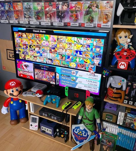 Nintendo Room, Video Game Organization, Gamer Aesthetic, Games Room Inspiration, Aesthetic Gaming, Setup Inspiration, 2024 Bedroom, Geek Room, Dream Bedroom Inspiration