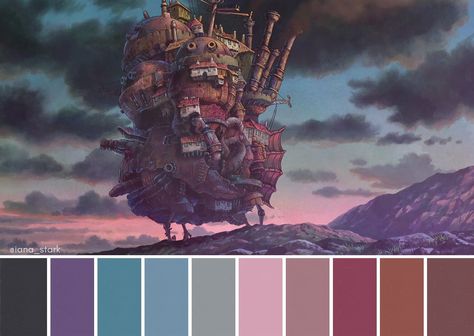 Howl Moving Castle Color Palette, Howls Moving Castle Palette, Howls Moving Castle Colour Palette, Howl's Moving Castle Color Palette, Studio Ghibli Color Pallete, Castle Color Pallete, Hilda Color Palette, Howls Moving Castle Color Pallete, Hobbit Color Palette