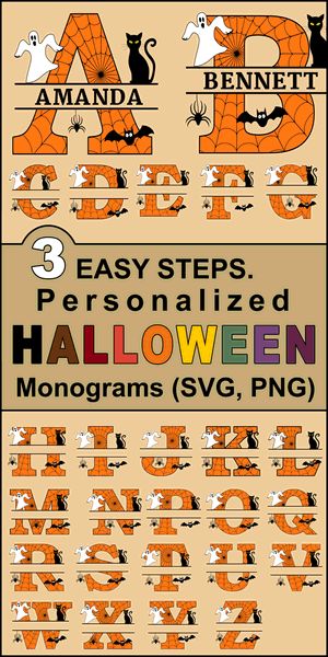 Printable Halloween Monogram Letters: Personalize Your Name Halloween Monogram, Pumpkin Carving Stencils Free, Free Monogram Fonts, Pumpkin Carving Stencils, Carving Templates, Monogram Maker, Carving Stencils, Halloween Stencils, Cricut Images