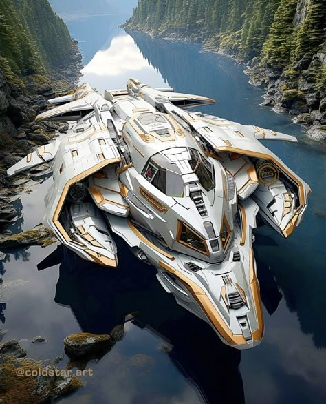 Futuristic Ship, Alien Vehicles, Concept Vehicles Sci Fi, Futuristic Cars Design, Space Ships Concept, Science Fiction Artwork, Fantasy Cars, Sci Fi Spaceships, Cars Aesthetic