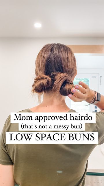 Two Low Buns For Long Hair, Space Buns Long Hair Low, Low Piggy Buns, Low Messy Space Buns Long Hair, How To Low Space Buns, Lower Space Buns, Easy Low Space Buns For Long Hair, Mini Buns Hairstyles Tutorials, Mom Bun Alternative