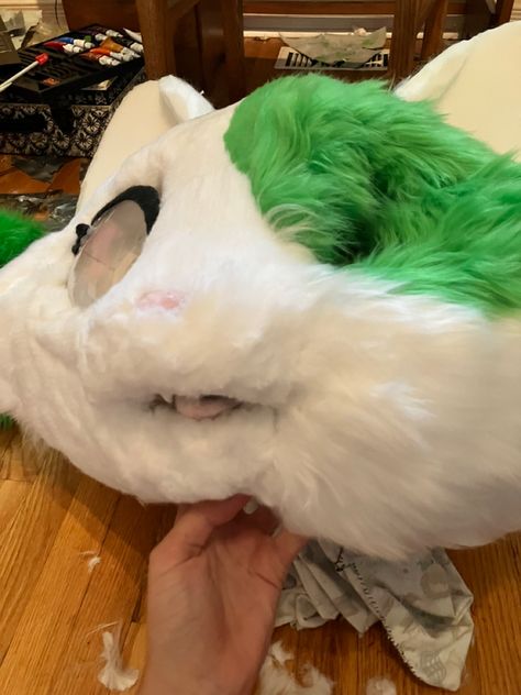 This is a close up of the shaving on my kemono fursuit head; the left side is shaved to the correct length and i have yet to do the right side Fursuit Head