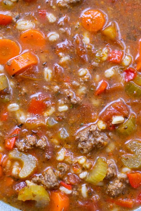 Hamburger Barley Soup, Best Hamburger Soup Recipe, Classic Hamburger, Hamburger Vegetable Soup, Beef Soup Recipes, Beef Barley, Beef Barley Soup, Hamburger Soup, Barley Soup