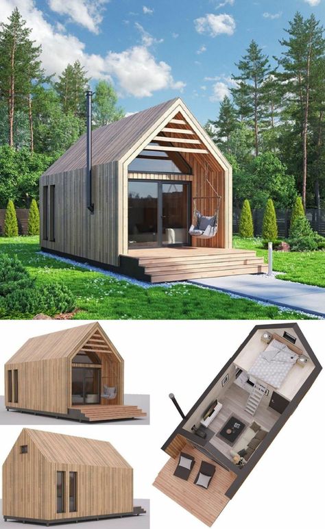 Wooden Cabin, House Design Ideas, Small House Decorating, Modern Barn House, Remodel Inspiration, Modern Tiny House, Budget Bathroom, Container House Design, Tiny House Cabin