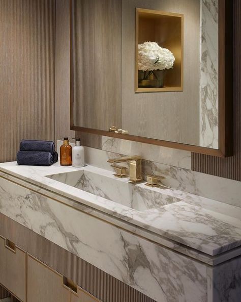 Power Of Thoughts, Luxury Powder Room, Kensington Apartment, Marble Bathroom Vanity, Bathrooms Inspiration, Jenner House, Washroom Design, Bathroom Design Inspiration, A Thought