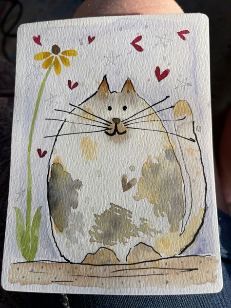 Watercolour Dog Simple, Funny Watercolor Paintings, Cat Art Whimsical, Watercolor Cat Easy, Watercolour For Kids, Whimsical Watercolor Art, Easy Watercolor Cards Ideas, Watercolor Journal Ideas, Water Colors For Beginners