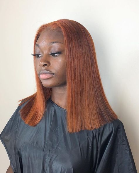 Ginger Bob Black Women, Summer Hair Dye, Ginger Bob, Burnt Orange Hair, Frontal Wig Install, Cinnamon Hair, 3c Hair, Honey Brown Hair, Hairstyle Idea