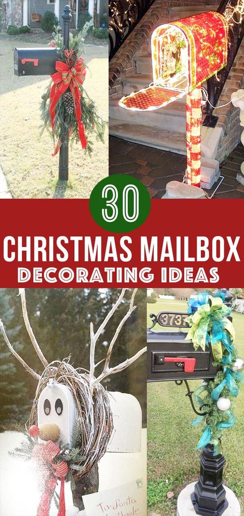 30 Christmas Mailbox Decoration Ideas; Here are some unique and festive ways to dress up your mailbox this Xmas. DIY and easy ways to bring holiday cheer to your mailman! Christmas Mailbox Decorations, Mailbox Decorations, Mailbox Swags, Mailbox Makeover, Christmas Mailbox, Christmas Outdoor Decor, Diy Mailbox, Mailbox Ideas, Mailbox Design