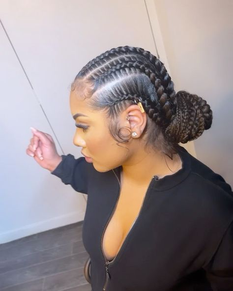 BRAIDZ/WIGS/SEW-INS 🧜🏽‍��♀️ on Instagram: “😍😍😍😍 SIMPLE BUT CUTE AF! 🥺 OKKKK COME THRU @katiasierrra 😝 6 STITCH BRAIDS INTO A BUN WITH EXAGGERATED BABY HAIRS ❤️ DEFO A SUMMER VYBE ☀️…”