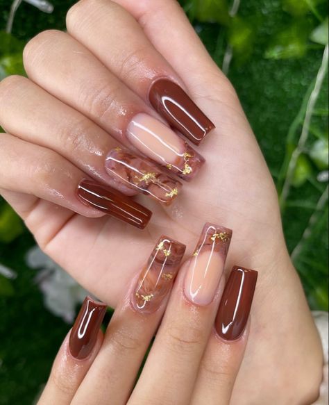 Brown Acrylic Nails, Simple Fall Nails, Trendy Nail Art Designs, Fall Acrylic Nails, Trendy Nail Art, Square Acrylic Nails, Fall Nail, Fall Nail Designs, Short Acrylic Nails