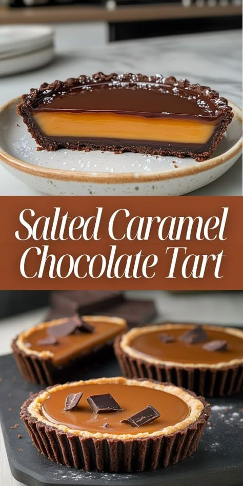 Indulge in the ultimate dessert with this Salted Caramel Chocolate Tart 🍫✨! Made with a buttery crust, rich chocolate ganache, and gooey salted caramel, it’s a decadent treat perfect for holidays, dinner parties, or satisfying your sweet tooth. 🎉 Impress your guests with this gourmet dessert that’s surprisingly easy to make! #SaltedCaramel #ChocolateLovers #DessertRecipes #HolidayBaking #SweetTreats ❤️ Pin now for your next baking adventure! Gourmet Dinner Party, Tart Recipes Dessert, Tarts Recipe Dessert, Tart Dessert Recipes, Easy Fancy Desserts, Salted Caramel Recipe, Salted Caramel Chocolate Tart, Caramel Tarts, Easy Salted Caramel