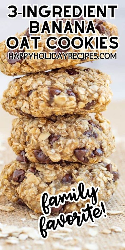 3 Ingredient Banana Oatmeal Cookies Banana Oat Cookies, Soft Cookie Recipe, Oatmeal Breakfast Cookies, Banana Bread Cookies, Healthy Oatmeal Cookies, Banana Oatmeal Cookies, Banana Oat, Banana Cookies, Oat Cookies