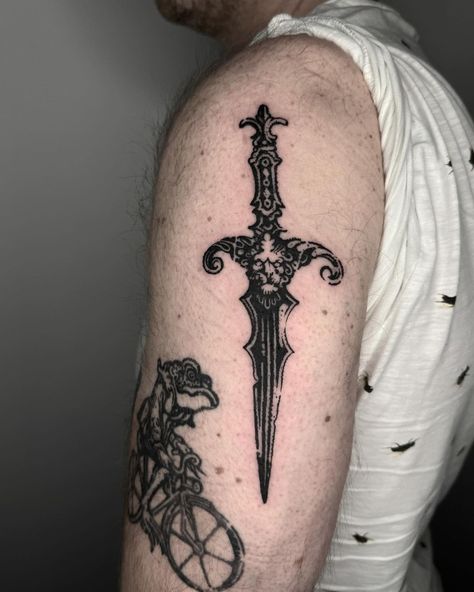 Vampire Hunter D Tattoo, Dagger Tattoo Design, Woodcut Tattoo, Engraving Tattoo, Vampire Hunter D, D Tattoo, Dagger Tattoo, Vampire Hunter, February 22