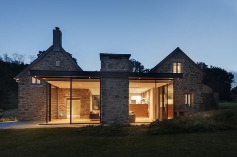 House Architecture, Glass Box Extension, Stone Farmhouse, Old Stone Houses, Glass Extension, Modern Extension, Coach House, Barn Conversion, Farmhouse Exterior