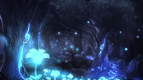 Forest Concept Art, Forest Concept, Magic Background, Mysterious Forest, Glowing Flowers, Fantasy Background, Forest Background, Anime Backgrounds, Night Forest