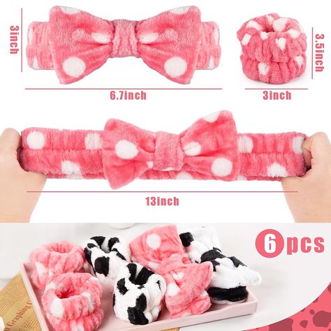 2 💞💞Different Styles - 1PC cow pattern makeup headband, paired with 2PCS wristbands, and 1PC pink polka dot makeup headband, paried with 2PCS wristbands, 6PCS in total. Strong Water Absorption - As shown in our promotion video, the coral fleece headbands and wristbands can efficiently absorb water and perspiration, which can keep your face and hands dry and cool while making up or working out. Spa Headband Diy, Hair Bands Diy, Makeup Headband, Spa Headband, Diy Bows, Shower Skin Care, Headband Set, Diy Spa, Diy Headband