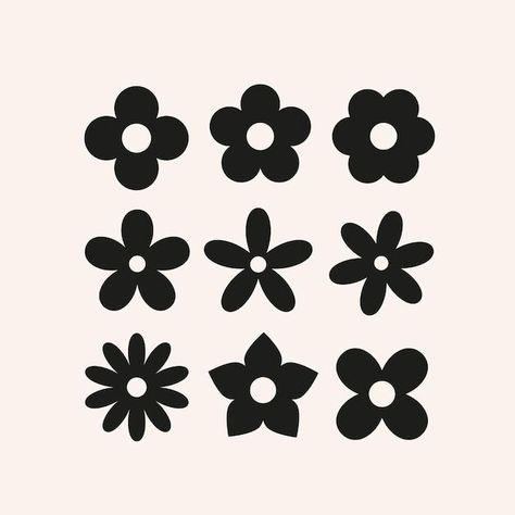 Premium Vector | Cute simple flowers basic floral shapes silhouettes for design Flower Shape Drawing, Basic Shapes Illustration, 2d Flower Design, Flower Shapes Template, Flower Vector Image, Flower Simple Illustration, Flower Shapes Drawing, Basic Flower Tattoo, Simple Flower Illustration