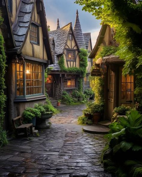 Fairytale Cottage Exterior, Cottage Core Village, Fairytale Core, Storybook Village, Elf Village, Fairytale Village, Fairy Oak, Hogsmeade Village, Witch's Cottage