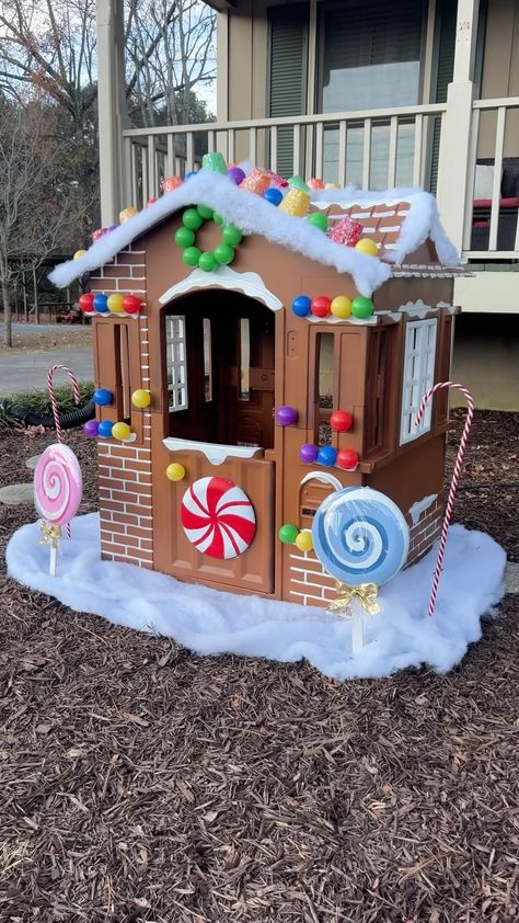 Morgan Renfro | I added more candy to my giant gingerbread house! #giantgingerbreadhouse #gingerbreadhouse #littletikesplayhousemakeover... | Instagram Little Tikes Gingerbread House, Playhouse Gingerbread Makeover, Gingerbread Play House, Gingerbread House Playhouse, Christmas Playhouse Makeover, Playhouse Gingerbread House, Outdoor Playhouse Makeover, Christmas Playhouse, 2024 Countdown