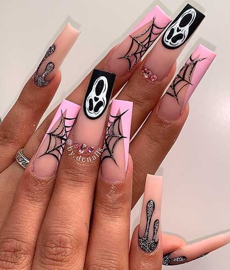 Nail Art Halloween, Dave Navarro, Black Ghost, Manikur Kuku, Halloween Press On Nails, Halloween Acrylic Nails, Nagel Tips, Coffin Press On Nails, Nagel Inspo