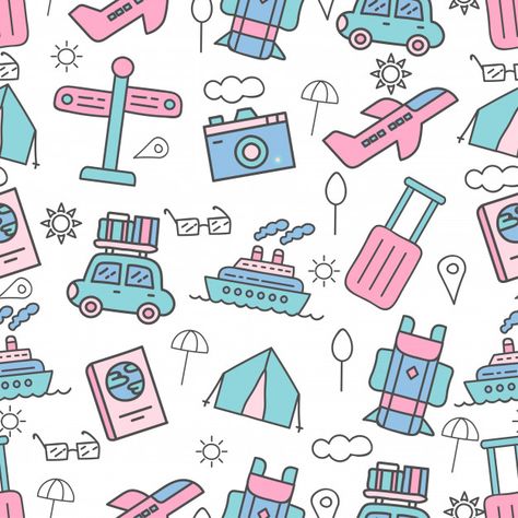 Camping Seamless Pattern, Cute Seamless Pattern, Graphic Editing, Travel Prints, Seamless Pattern, Premium Vector, Seamless Patterns, Graphic Resources, Vector Free